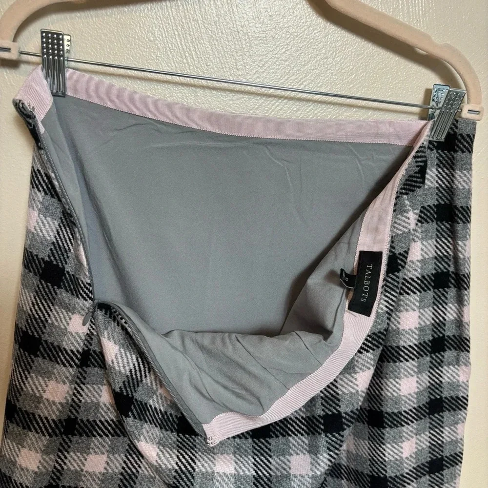 Talbots Womens Wool Blend‎ Plaid Pencil Skirt Pink Black Gray Lined Size 10